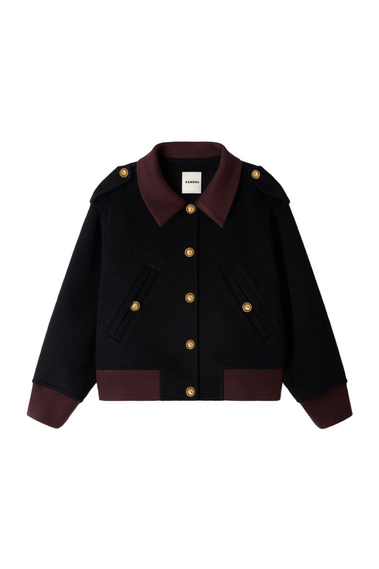 Short coat with contrast collar, Alternate, color, Black