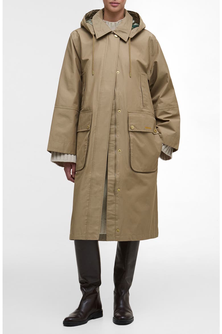 Maude Waterproof Jacket with Removable Hood, Main, color, MILITARY BROWN/ ANCIENT TARTAN