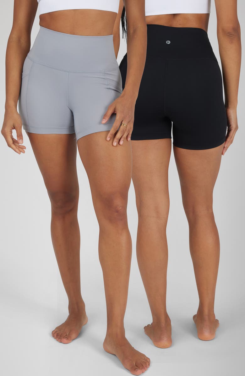 90 DEGREE BY REFLEX Assorted 2-Pack WonderLink Tribeca 5-Inch Bike Shorts, Main, color, Sleet/ Black