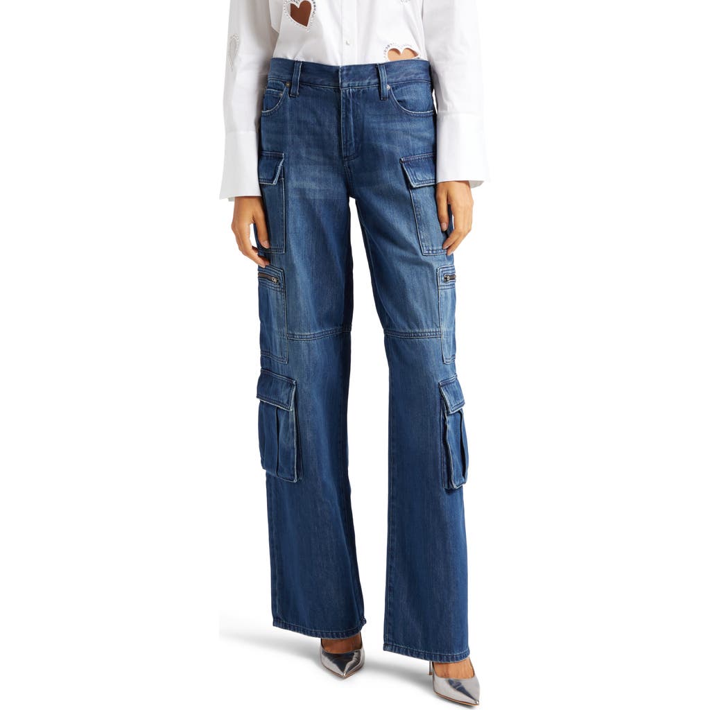 Alice And Olivia Cay Baggy Denim Cargo Pants In Love Train