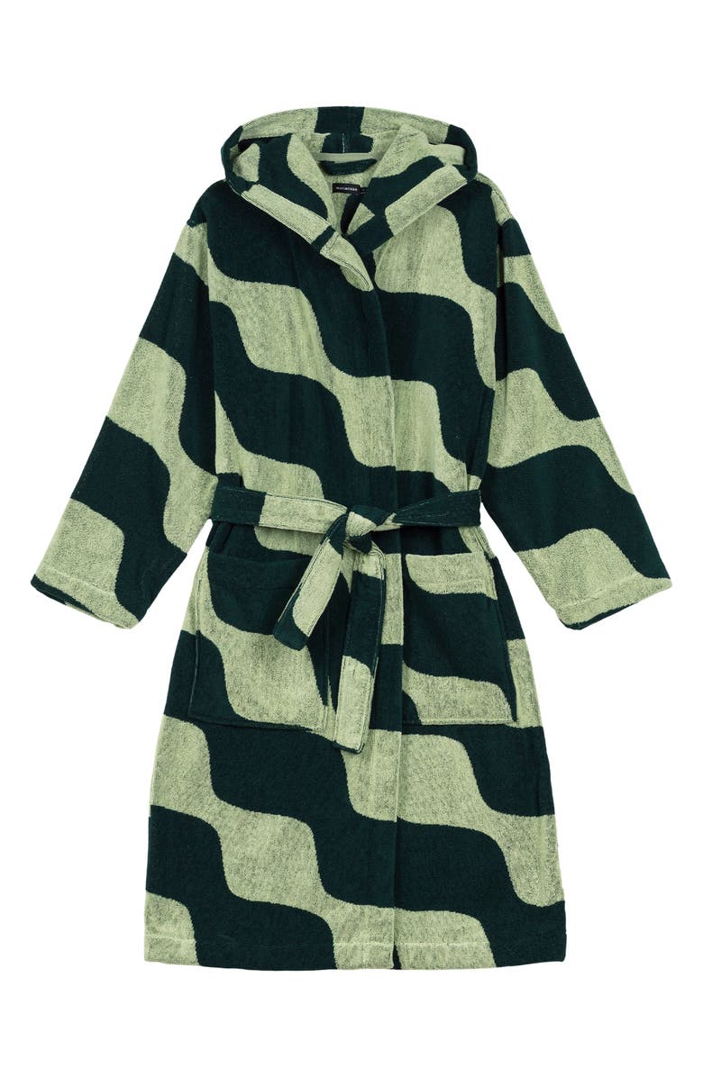 Marimekko Taifuuni Hooded Cotton Terry Cloth Robe, Main, color, Light Green
