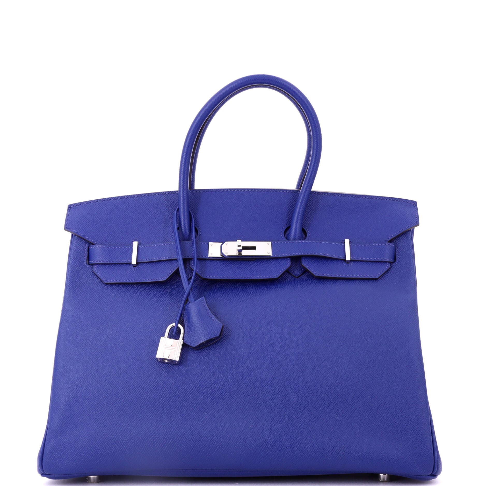 Pre-Owned Hermes Birkin Handbag Blue Epsom with Palladium Hardware 35, Main, color, Bleu Electrique