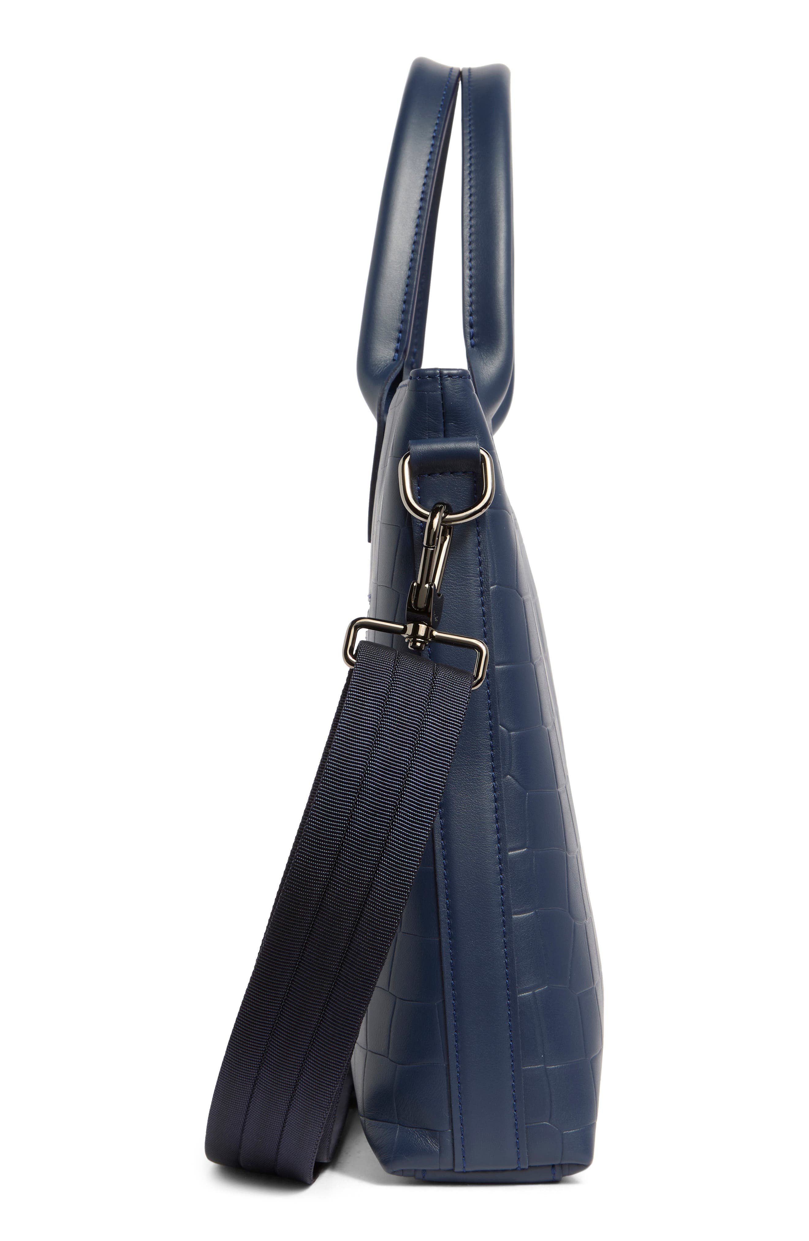 Longchamp Croc Embossed Briefcase, Alternate, color, Navy