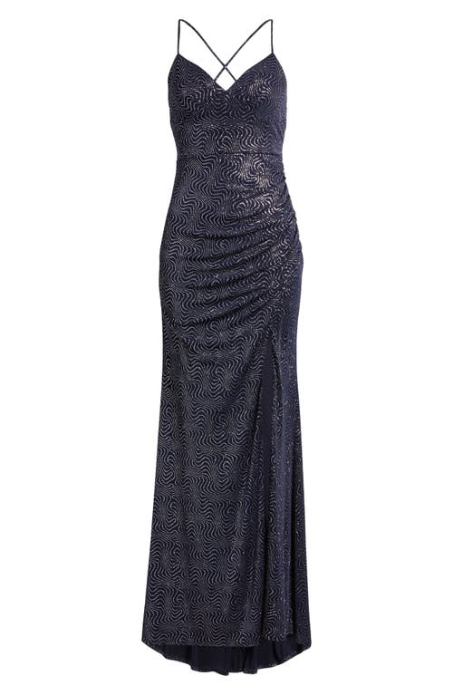City Studio Glitter Swirl Strappy Dress In Navy Silver