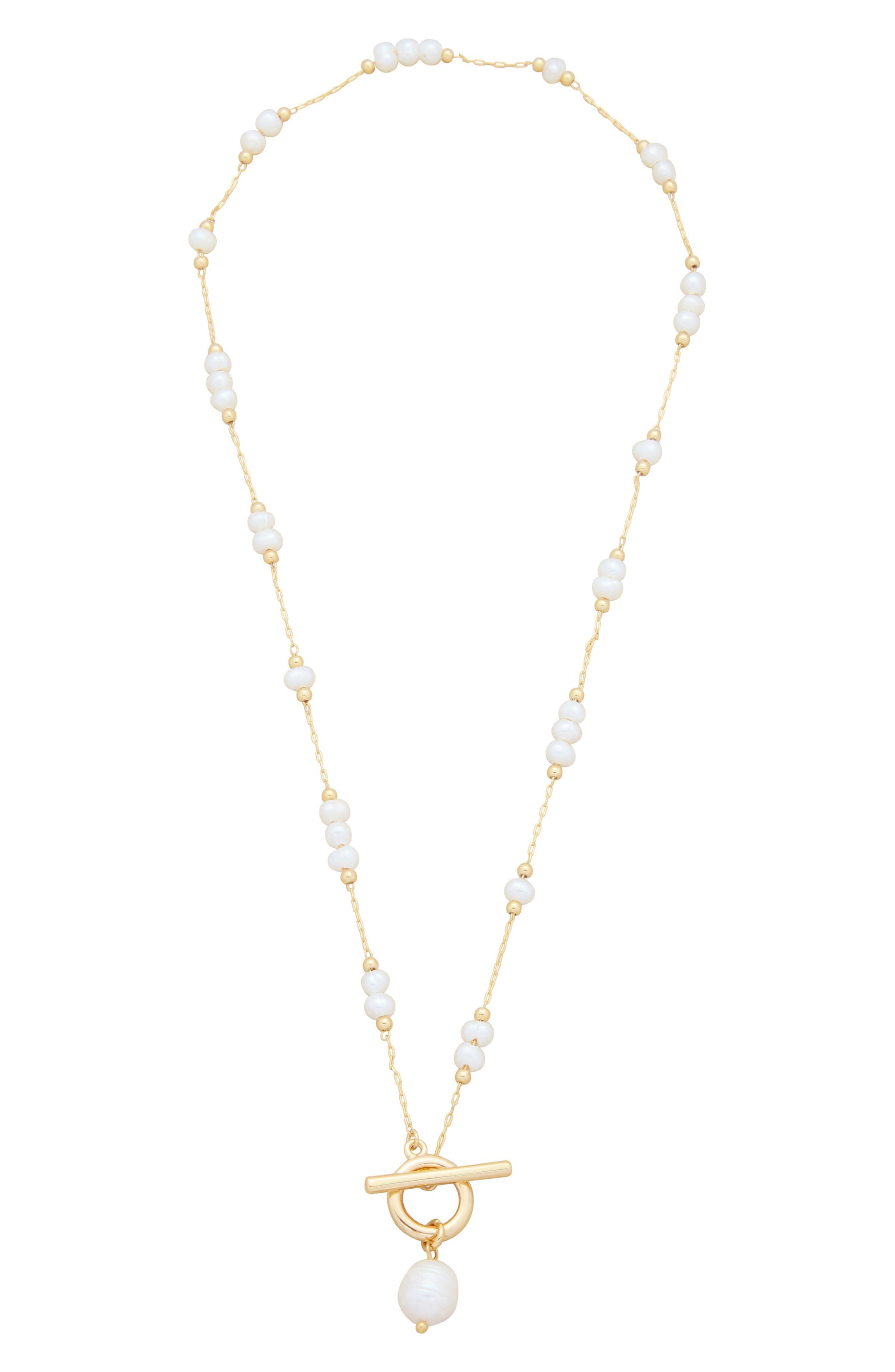 18k Gold Plate & Imitation Pearl Toggle Necklace