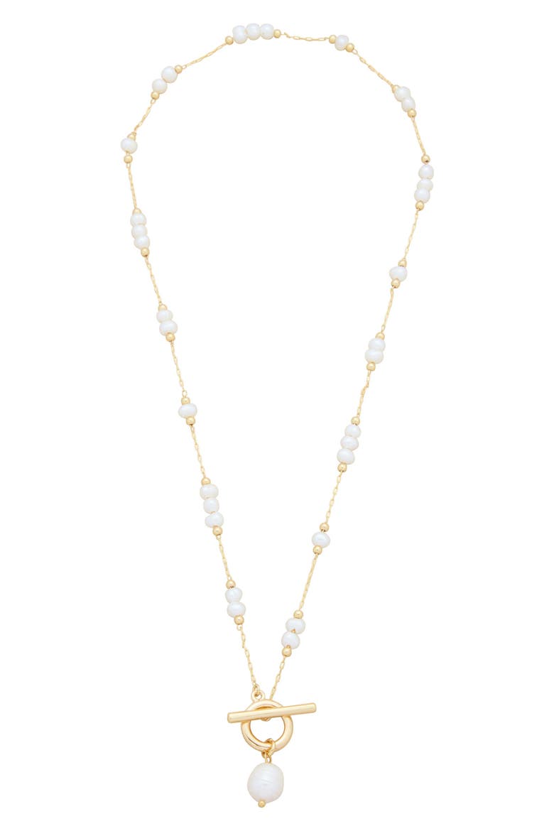 18k Gold Plate & Imitation Pearl Toggle Necklace, Main, color, WHITE/ GOLD