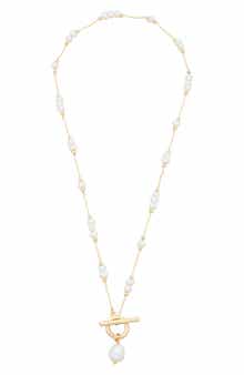 18k Gold Plate & Imitation Pearl Toggle Necklace