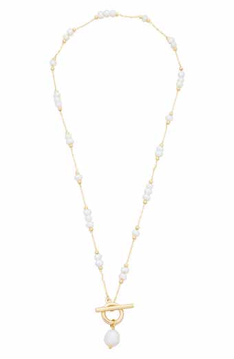 18k Gold Plate & Imitation Pearl Toggle Necklace