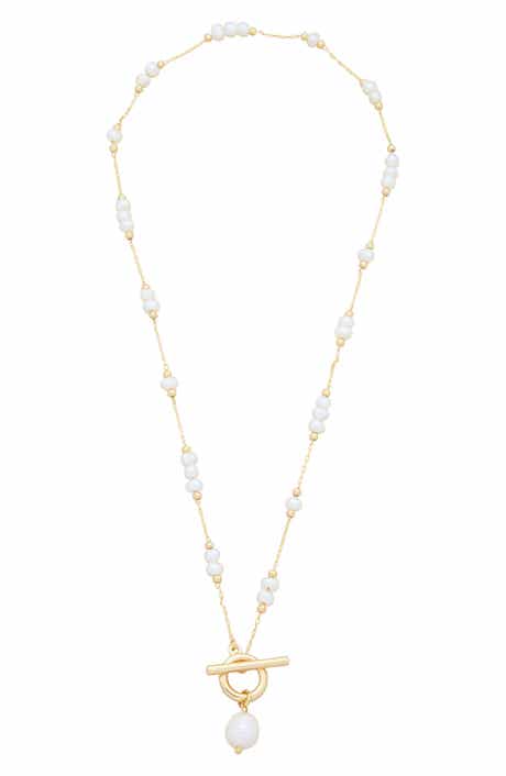 18k Gold Plate & Imitation Pearl Toggle Necklace