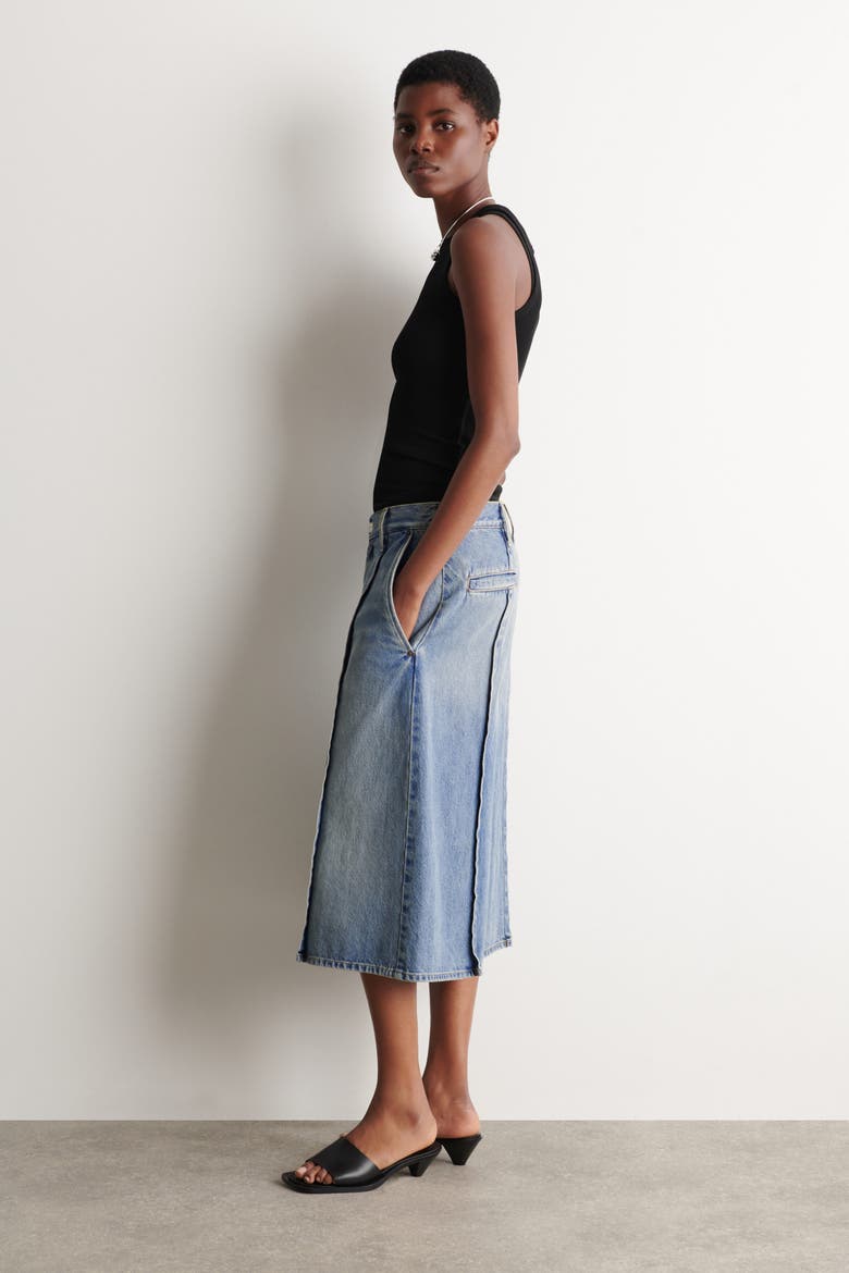 Pintucked Denim Culottes, Alternate, color, BLUE