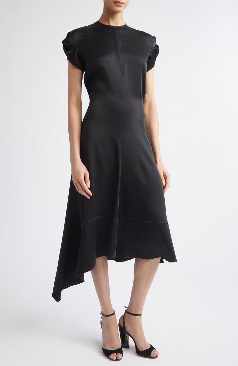 Victoria Beckham Aria Twist Waist Asymmetric Midi Dress, Main, color, Black