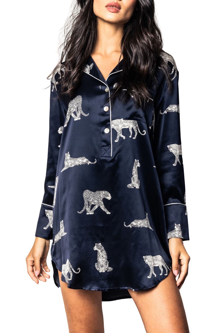 Panthre de Nuit Silk Nightshirt, Main, color, NAVY