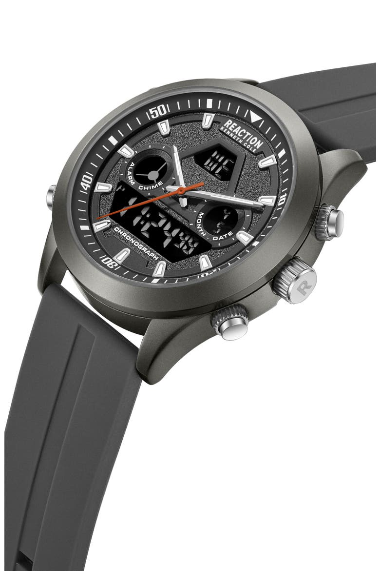 Analog Digital Silicone Strap Chronograph Watch, 47mm, Alternate, color, GRAY