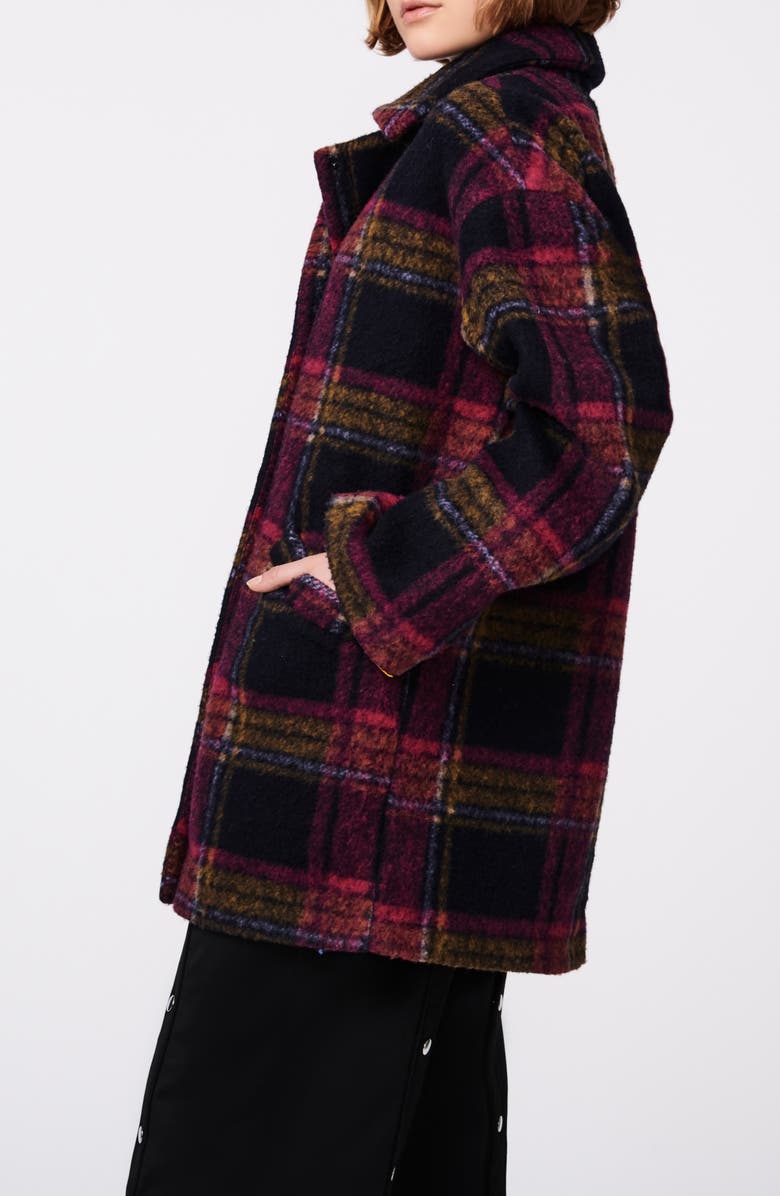 Bernardo Plaid Notch Lapel Coat, Alternate, color, Navy Pink Camel