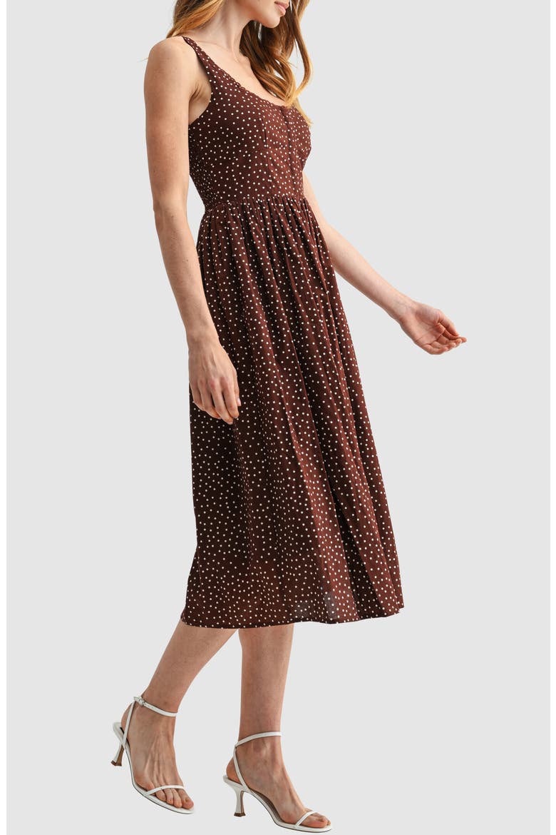 Corset A-Line Midi Dress, Alternate, color, BROWN CREAM DOT