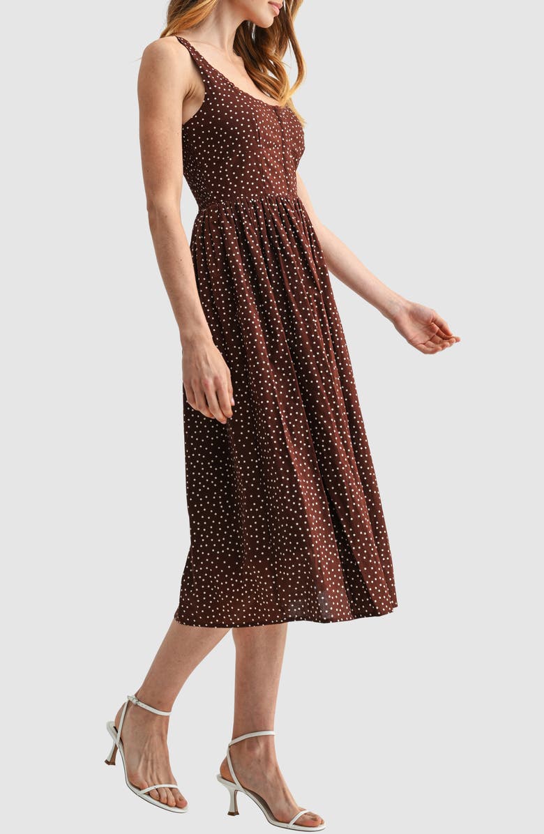 Lush Corset A-Line Midi Dress, Alternate, color, Brown Cream Dot
