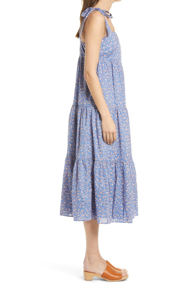 Tie Strap Tiered Midi Dress, Alternate, color, SUMMER VINES HERMITAGE BLUE