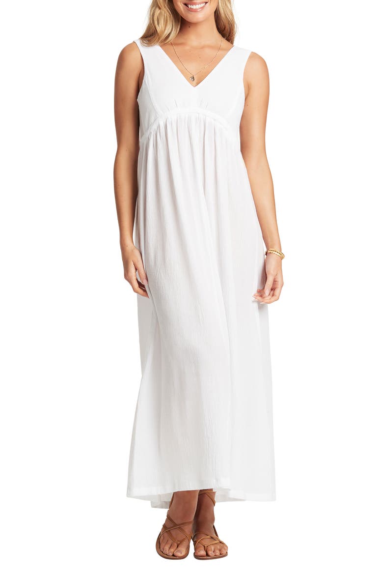 Crinkle Drawstring Waist Cotton Cover-Up Maxi Dress, Main, color, WHITE