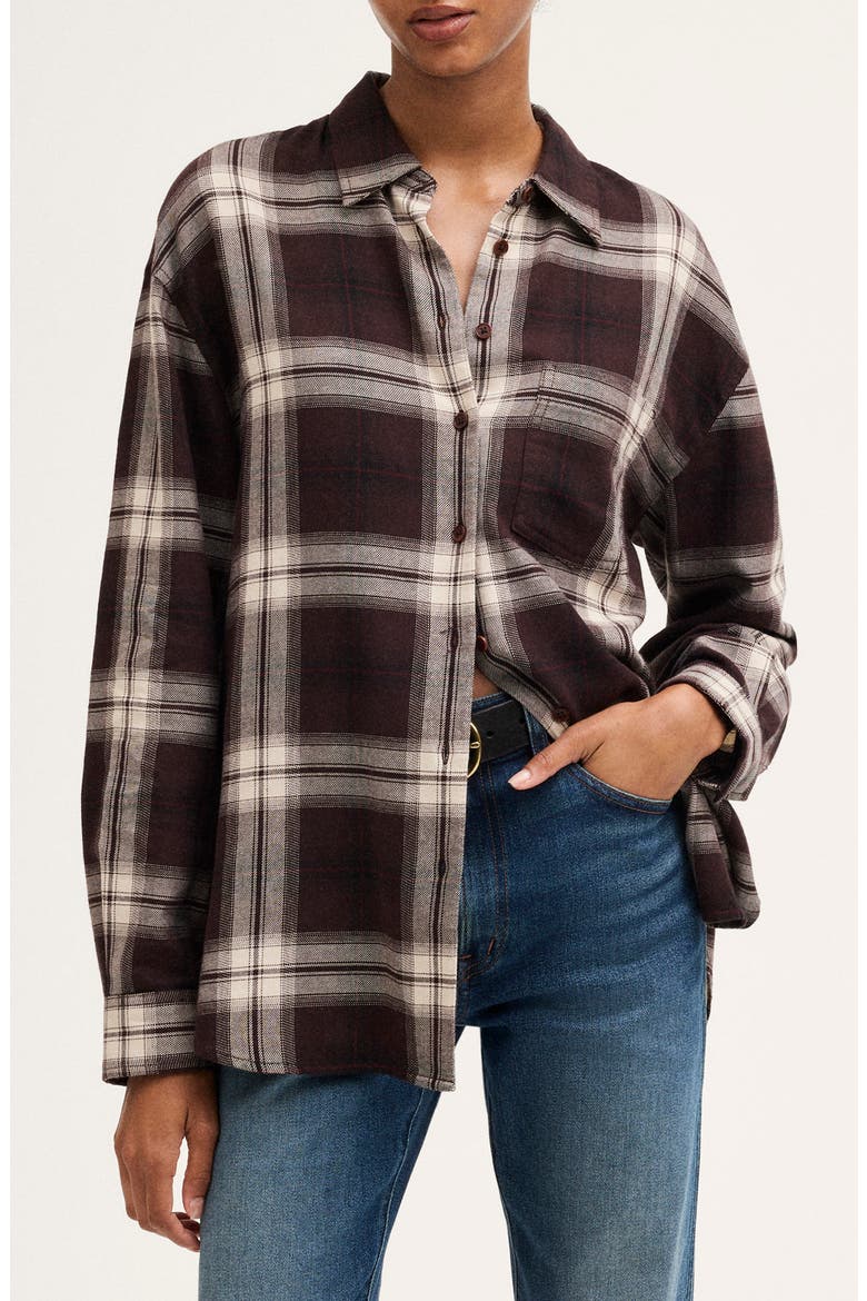 The Easy Plaid Flannel Button-Up Shirt, Main, color, DARK BROWN