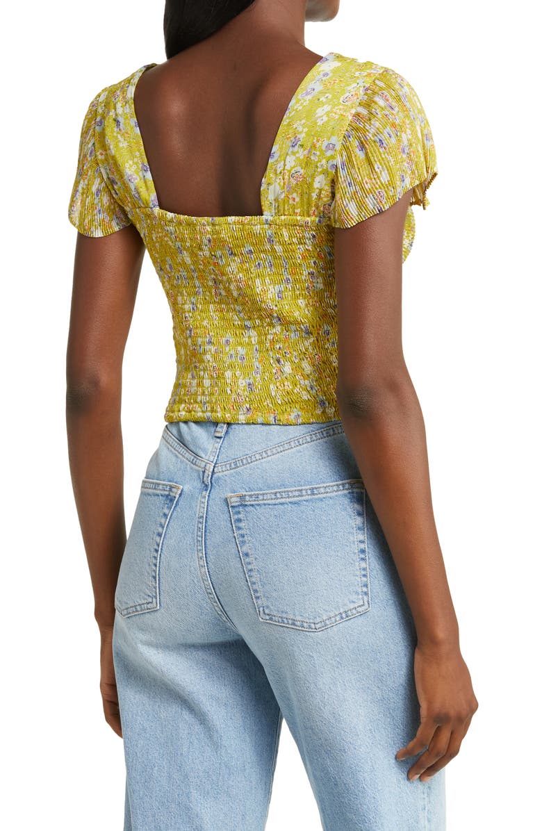 ASTR the Label Floral Plissé V-Neck Crop Top, Alternate, color,