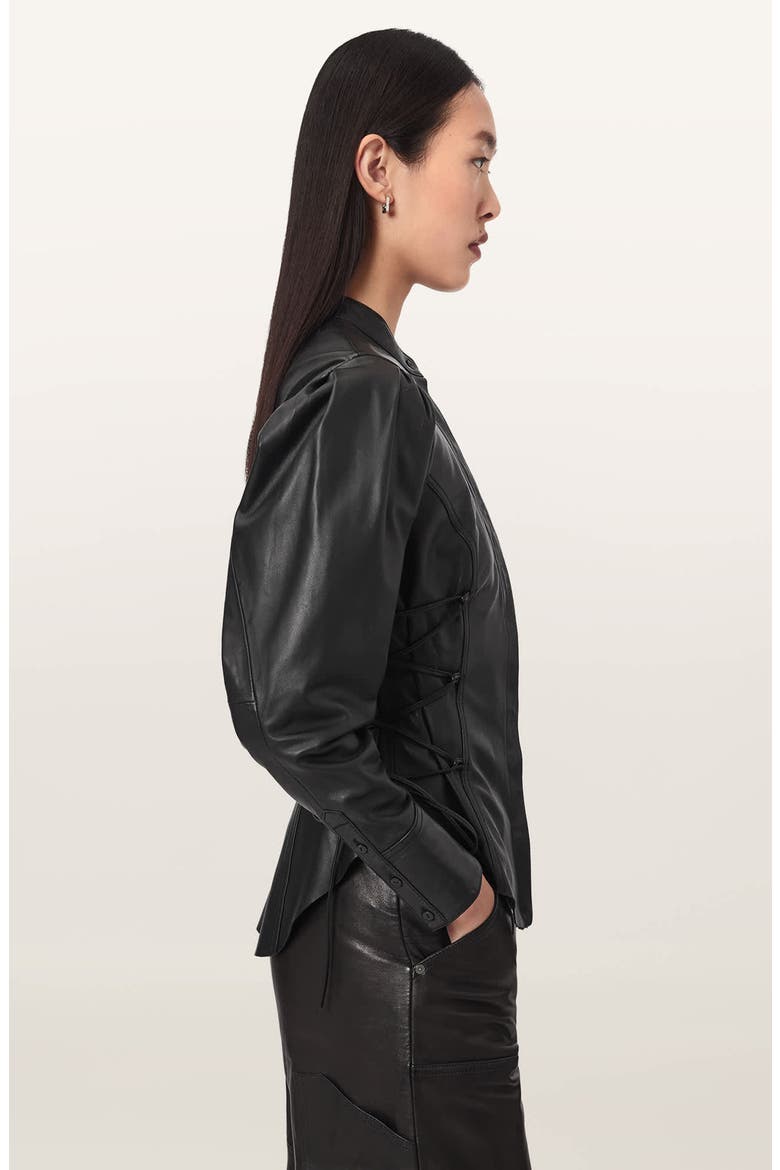 Evanna Leather Shirt, Alternate, color, BLACK