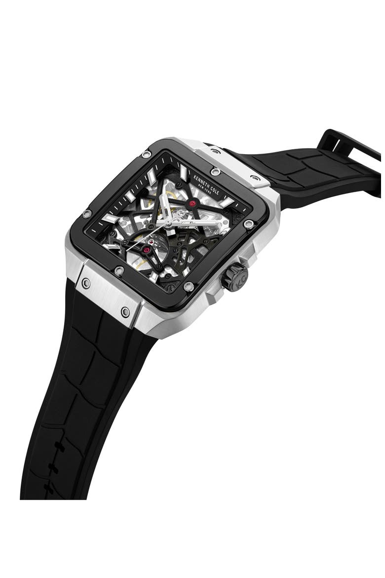 Automatic Silicone Strap Watch, 41.5mm, Alternate, color, BLACK