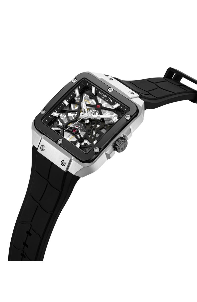 Kenneth Cole New York Automatic Silicone Strap Watch, 41.5mm, Alternate, color, Black