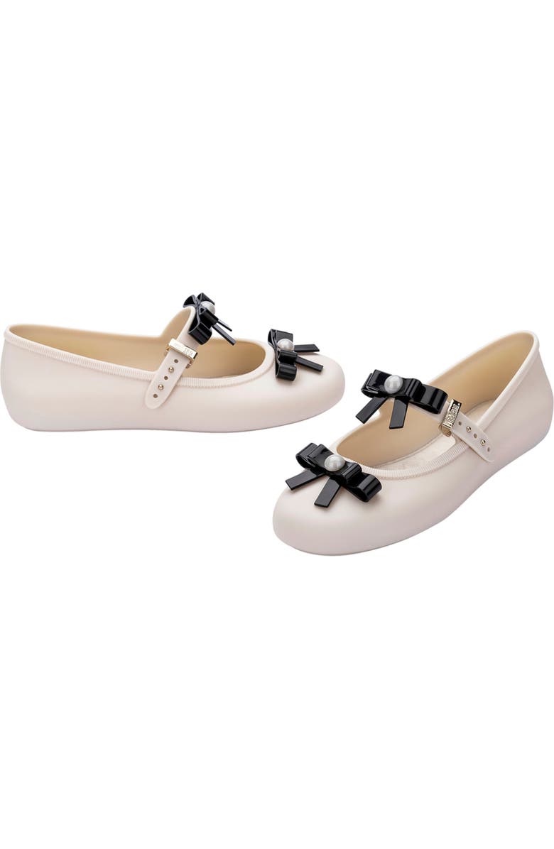 Melissa Soft Ballerina Bow Mary Jane Flat, Alternate, color, Beige/ Black