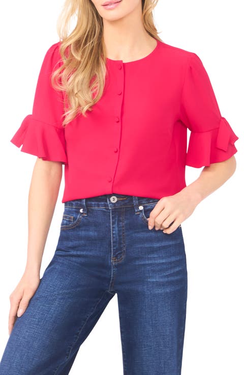 Bow Sleeve Button-Up Top