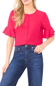 CeCe Bow Sleeve Button-Up Top