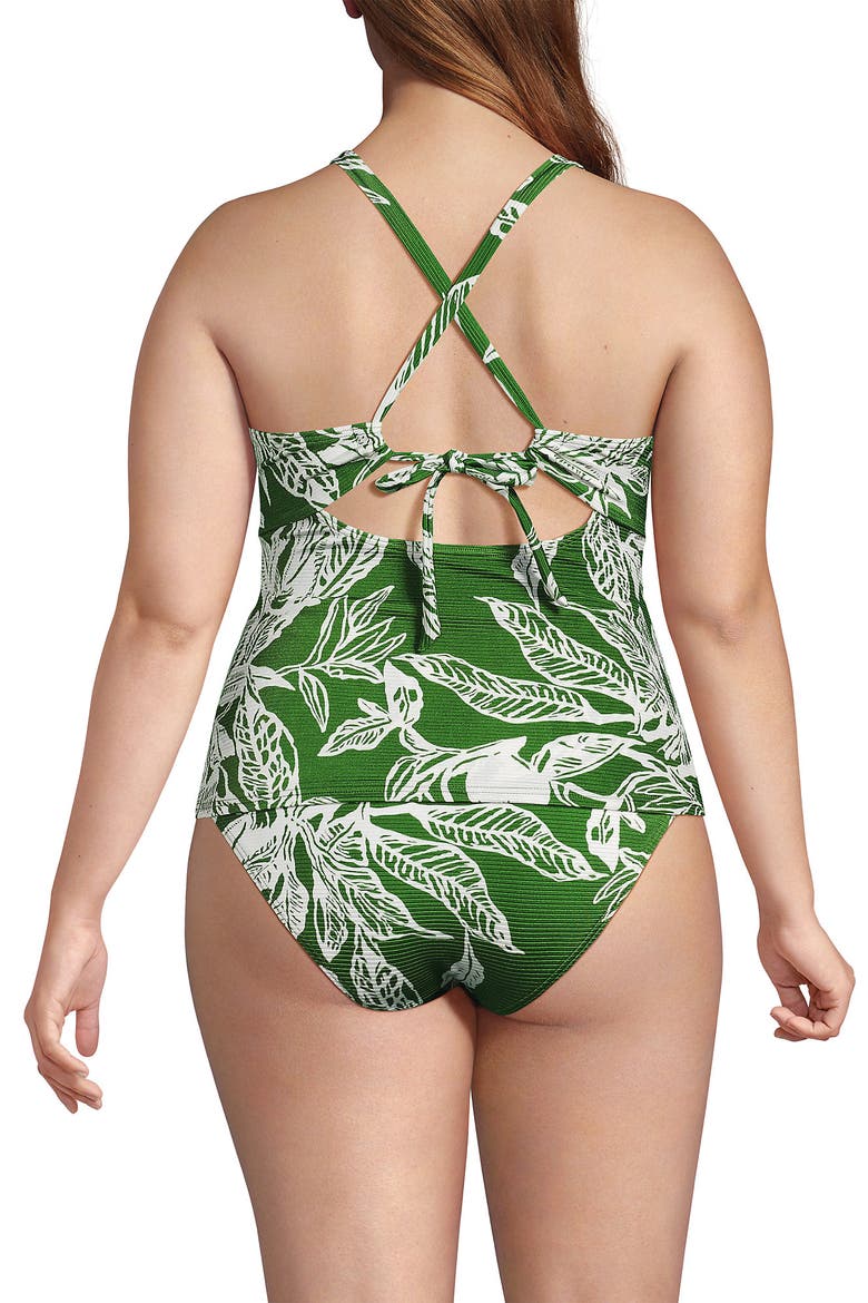 Shine Ribbed Tankini Top and High Waisted Bottom Swimsuit Set, Alternate, color, Green Etched Leaves Shine