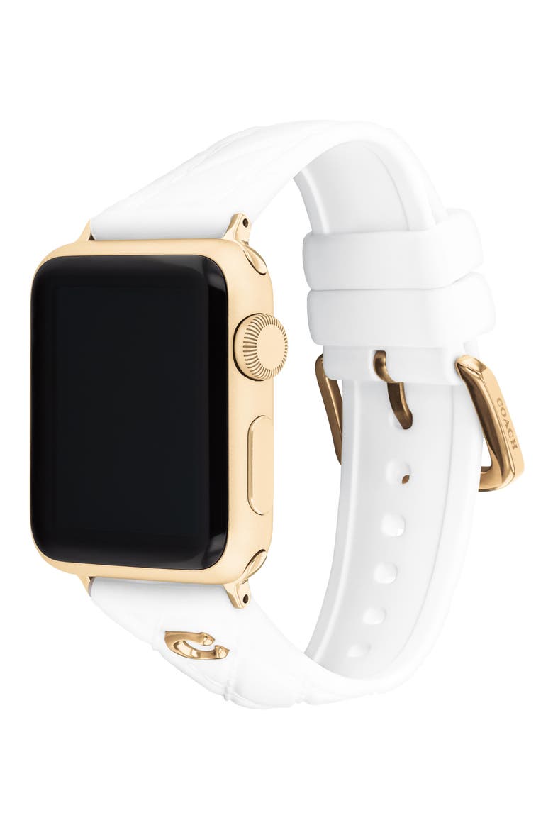 20mm White Quilted Silicone Apple Watch® Watchband, Alternate, color, WHITE