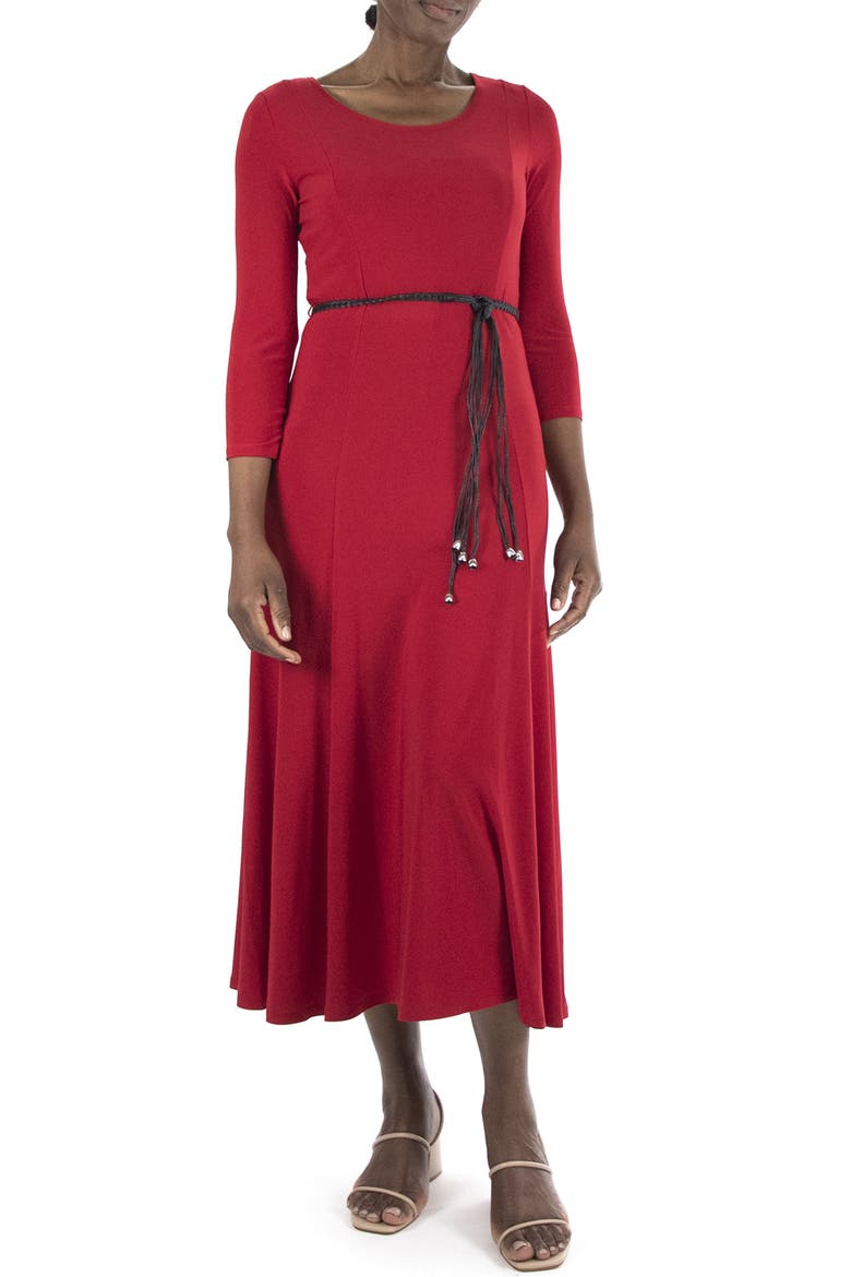 Waist Belt Midi Dress, Main, color, BRICK