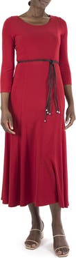 Nina Leonard Waist Belt Midi Dress