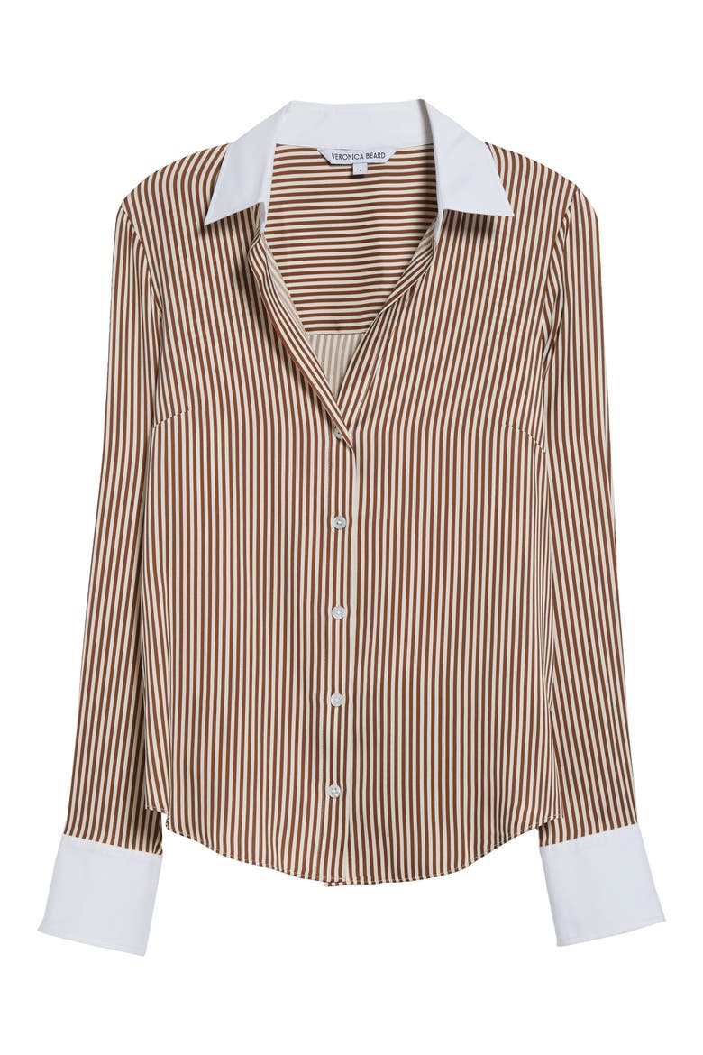 Amelia Stripe Silk Blend Button-Up Shirt, Alternate, color, WHISKY OFF WHITE