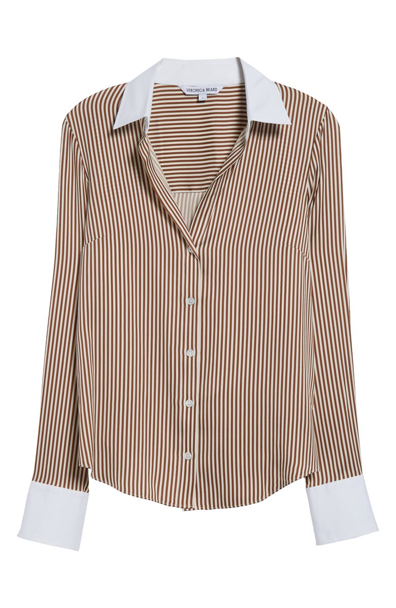Veronica Beard Amelia Stripe Silk Blend Button-Up Shirt, Alternate, color, Whisky Off White