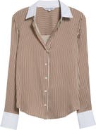 Veronica Beard Amelia Stripe Silk Blend Button-Up Shirt