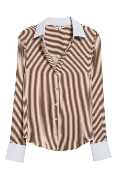 Veronica Beard Amelia Stripe Silk Blend Button-up Shirt In Whisky Off White
