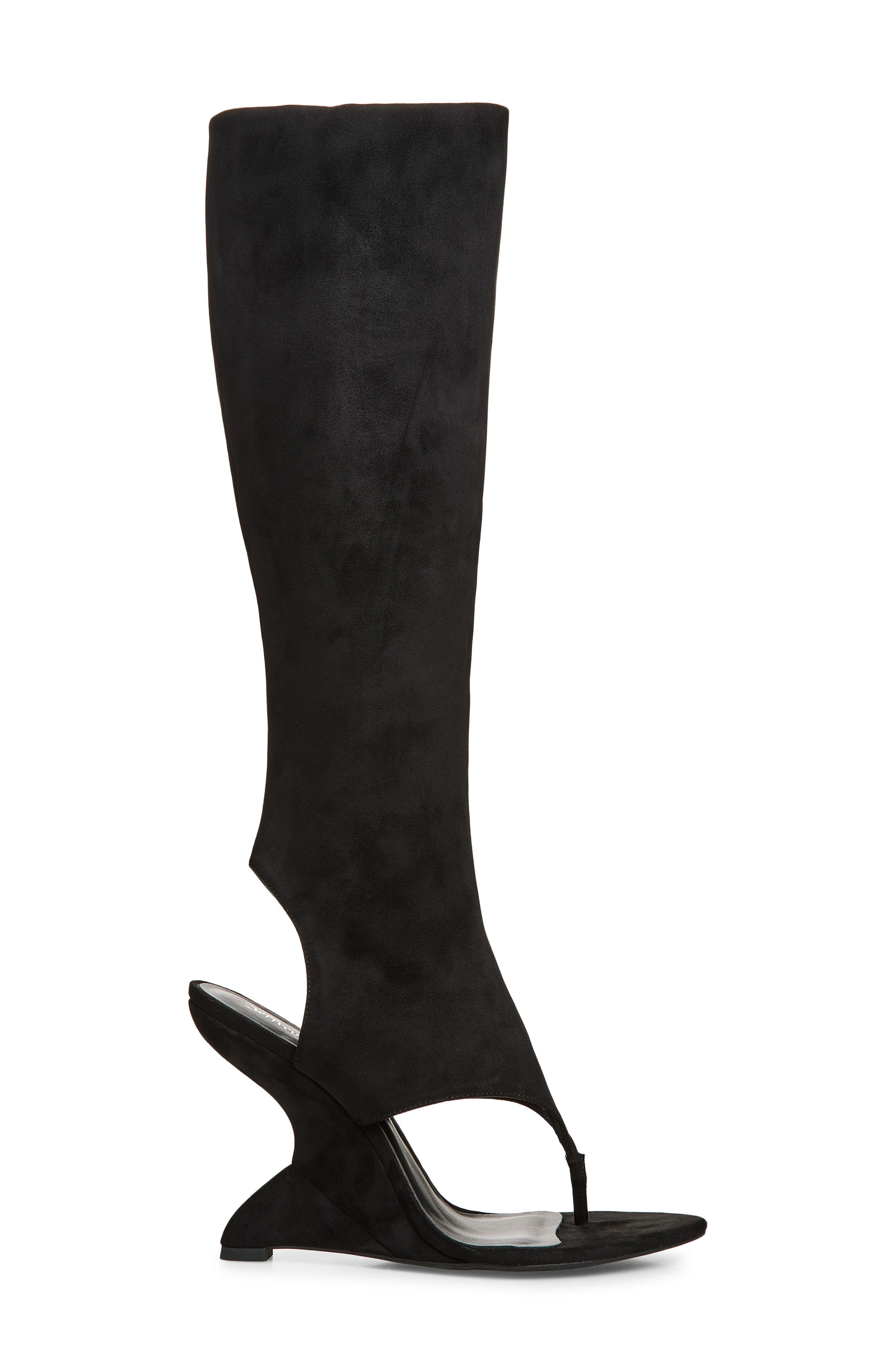 Jeffrey Campbell What's-Up Knee High Sculpted Wedge Sandal Boot, Alternate, color, Black Suede