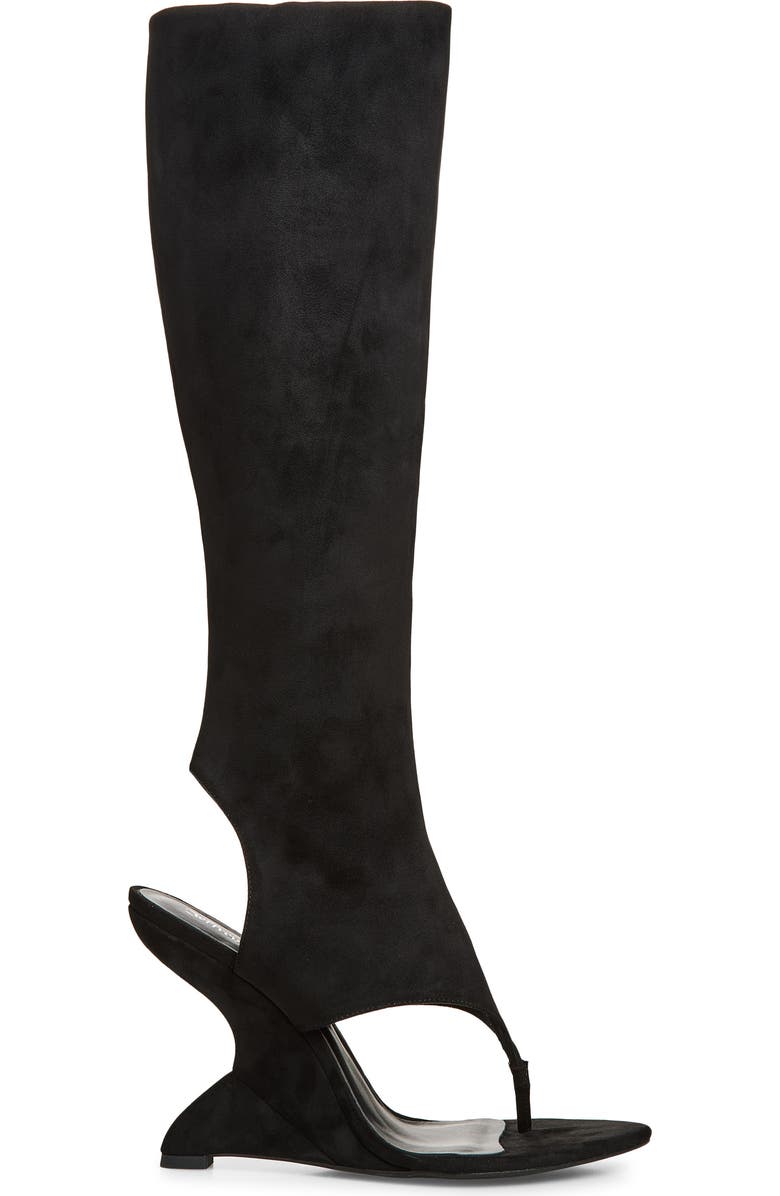 Jeffrey Campbell What's-Up Knee High Sculpted Wedge Sandal Boot, Alternate, color, Black Suede