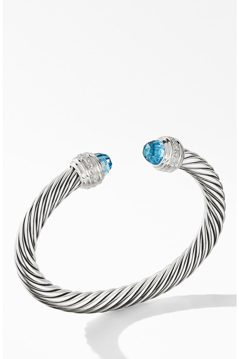 Cable Classics Bracelet with Semiprecious Stones & Diamonds, 7mm, Alternate, color, SILVER/ DIAMOND/ BLUE TOPAZ
