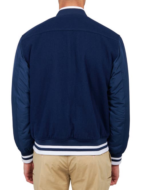 Construct Solid Varsity Jacket In Navy
