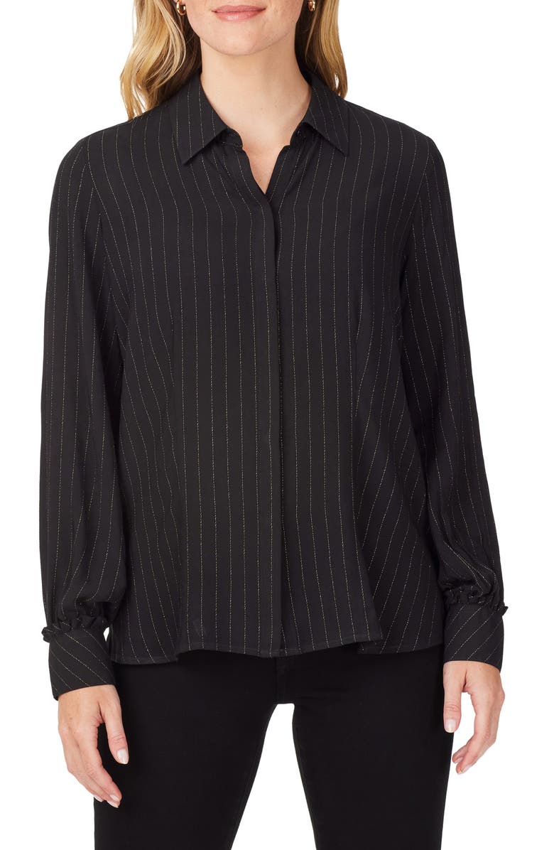 Foxcroft Mason Metallic Stripe Button-Up Blouse, Main, color, 