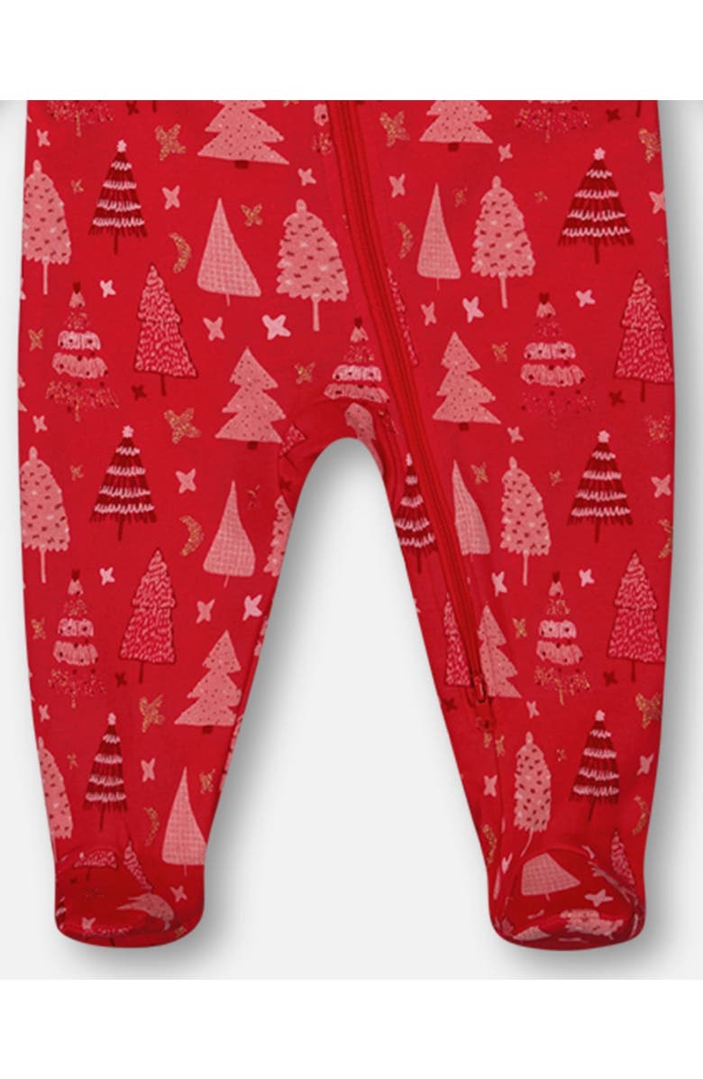 Deux par Deux Baby Girl's Organic Cotton One Piece Pajama Red Printed Christmas Tree, Alternate, color,