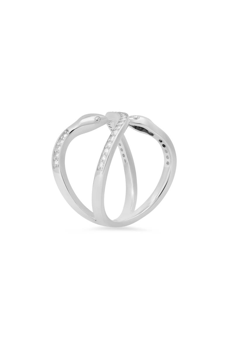 Sterling Silver Cubic Zirconia Snake Crossover Ring, Alternate, color, SILVER