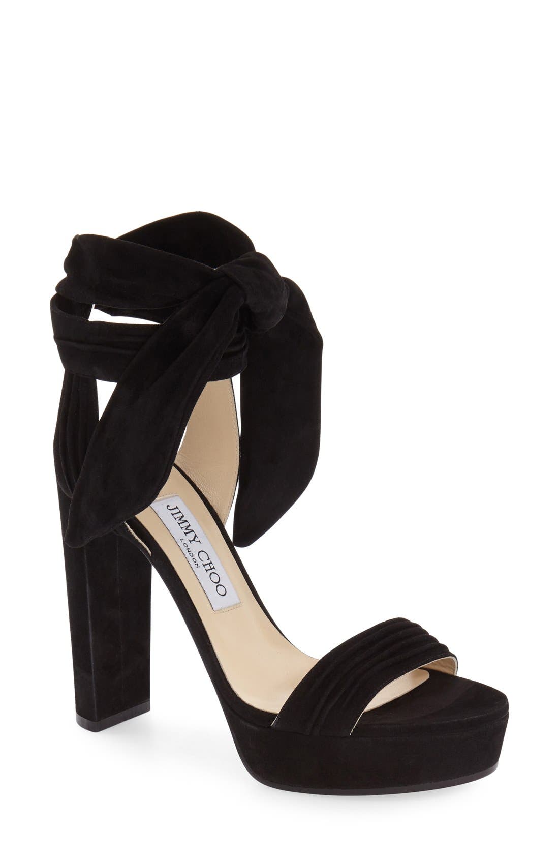 'Kaytrin' Wraparound Strap Sandal, Main, color, BLACK SUEDE