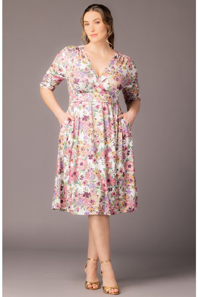 Gabriella Print Jersey A-Line Dress, Alternate, color, MAUVE WATERCOLOR BOUQUET