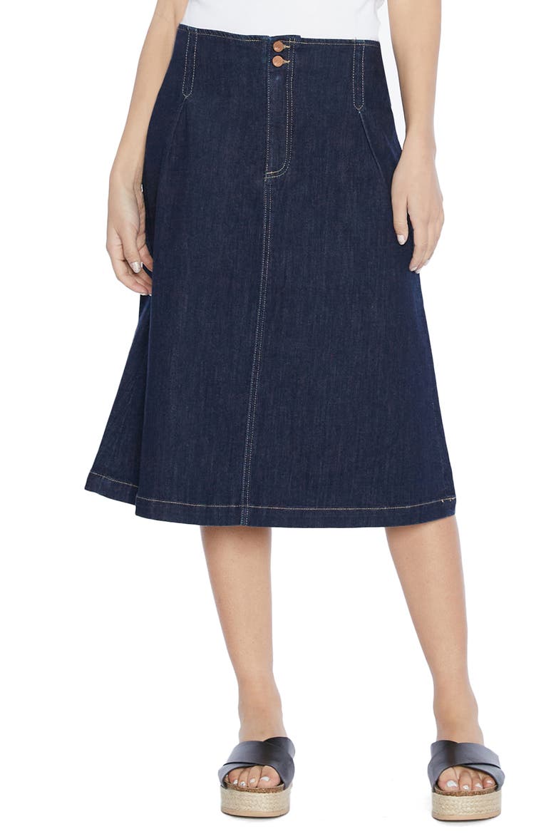 Wash Lab Pleat Denim Skirt, Main, color, DEEP INDIGO