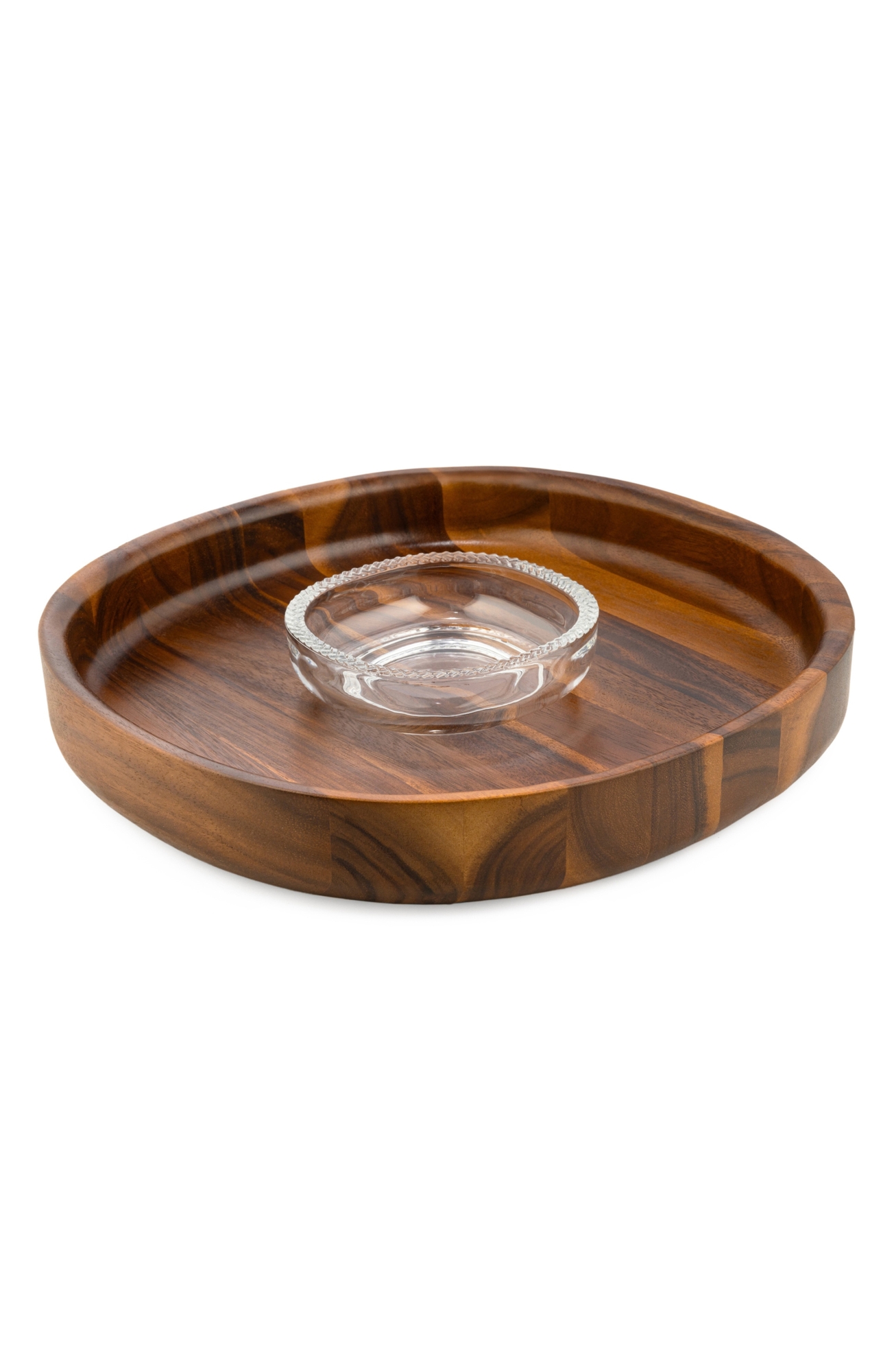 Nambé Wood & Glass Chip & Dip Set - Brown