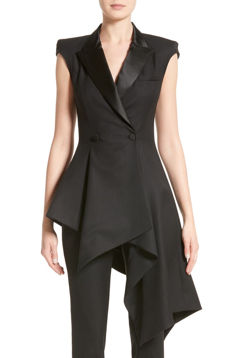 Asymmetrical Cap Sleeve Blazer, Main, color, BLACK